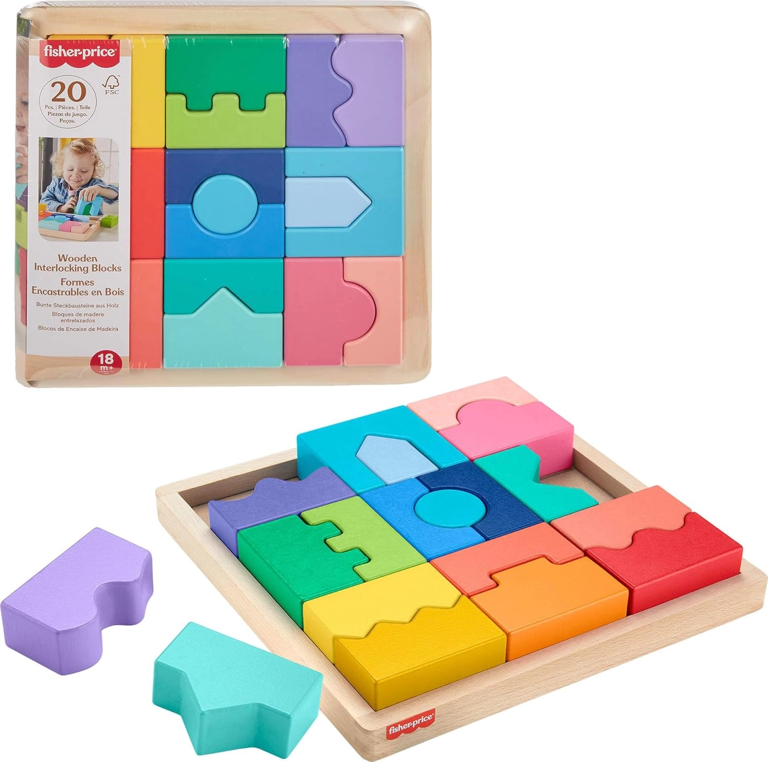 Fisher-Price Brinquedo para Bebês Quebra-cabeça Geométrico Educacional de Madeira para crianças a partir de 18 meses