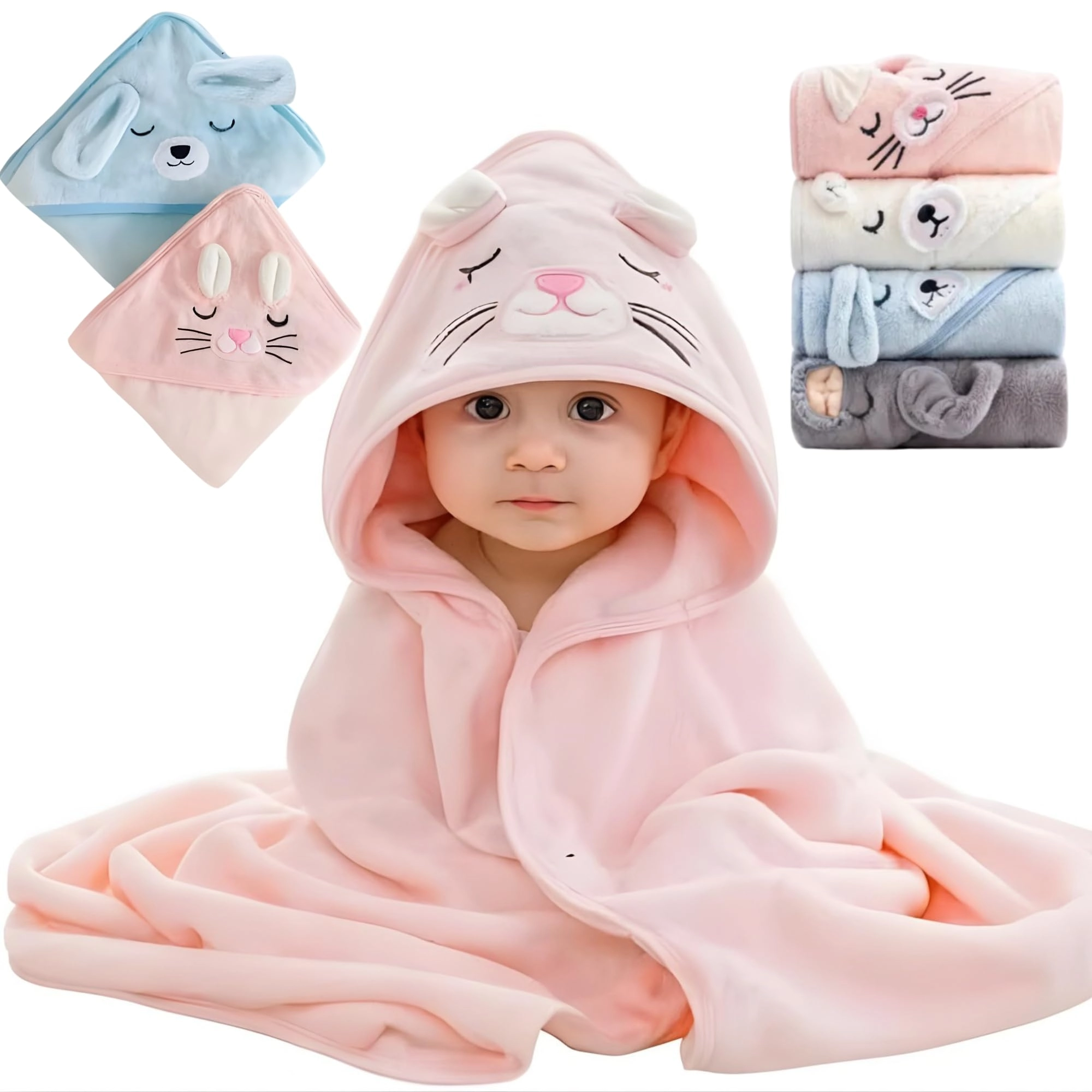 Toalha De Banho Infantil Soft Com Capuz Bichinho Bordado Algodão Toque Extremamente Macio Suave Para Pele do Bebê Recém Nascido, Cobertor Para Recém-Nascidos, Super Absorvente (Rosa)