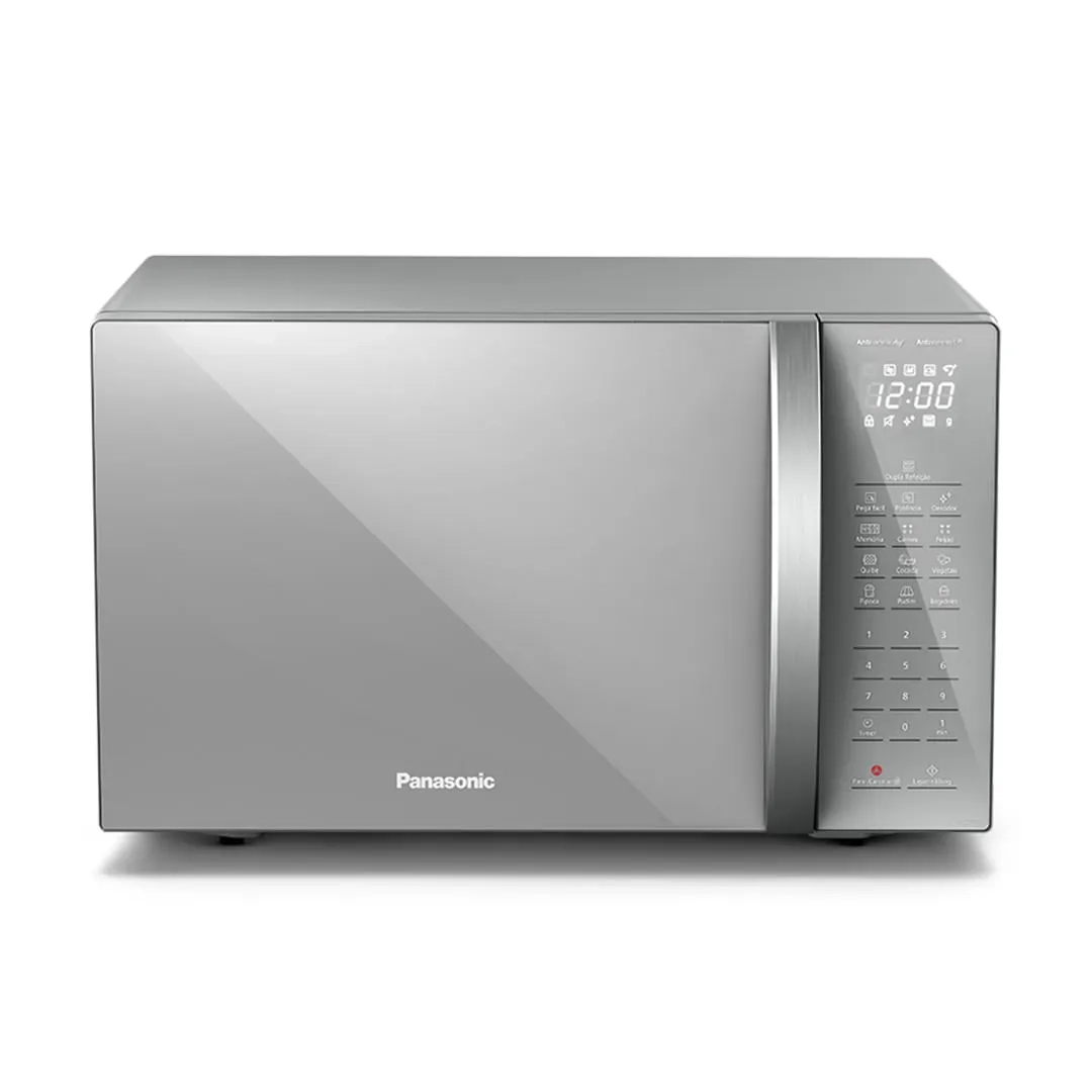 Micro-ondas Ideal+ Panasonic ST67 Dupla Refeição e Tecnologia Antibactéria  34L Espelhado - NN-ST67LSRU