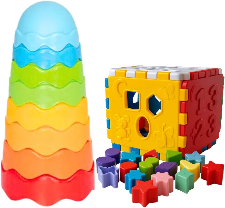 Kit Brinquedos Educativos Bebê 1 Ano Blocos Didáticos Encaixe Formas Cores Coordenação Motora Pedagógico Empilhar Colorido Atividades