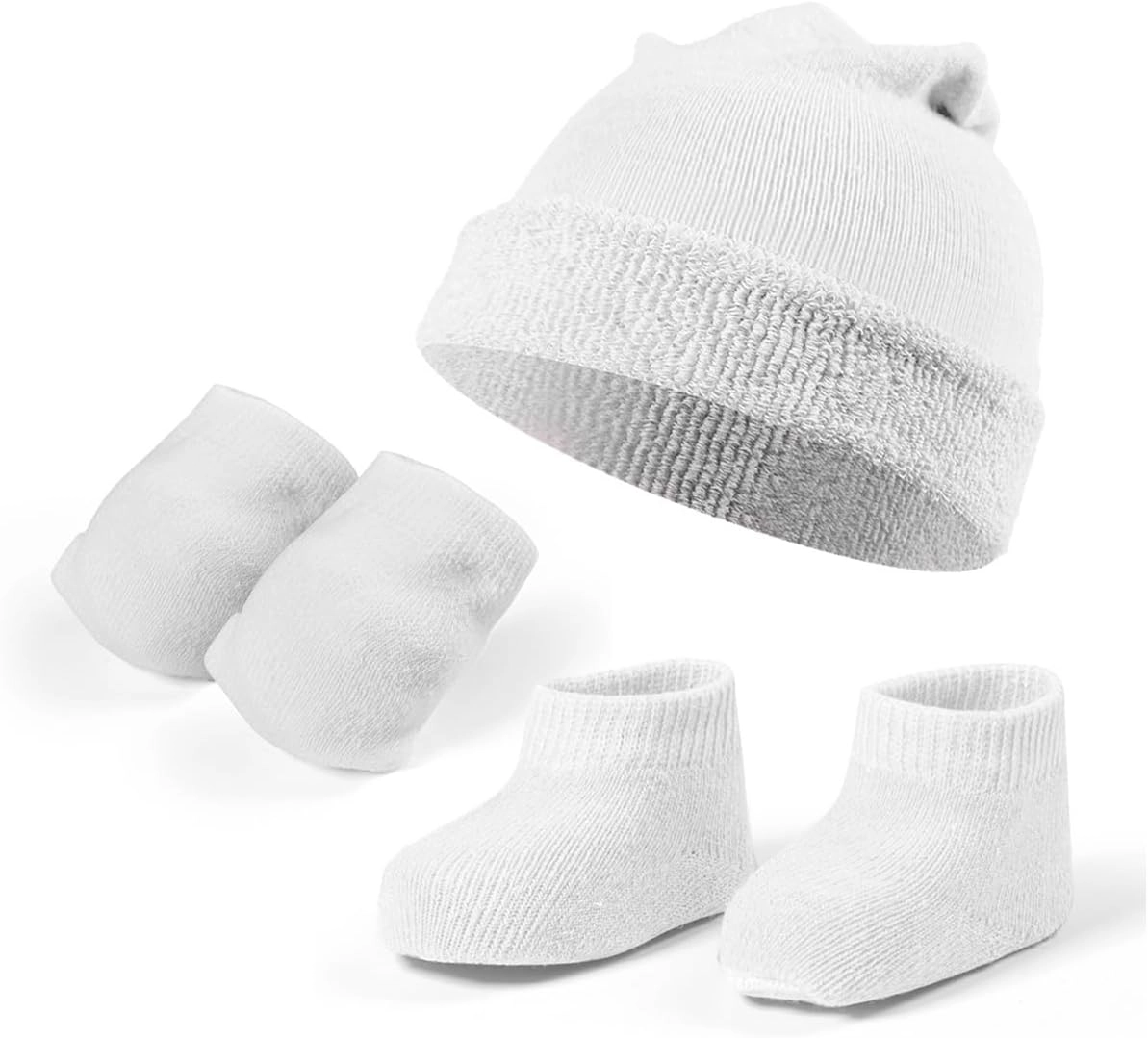 Kit Recém Nascido Maternidade Enxoval Meia, Touca E Luva para Meninos e Meninas (Branco, Recém Nascido)