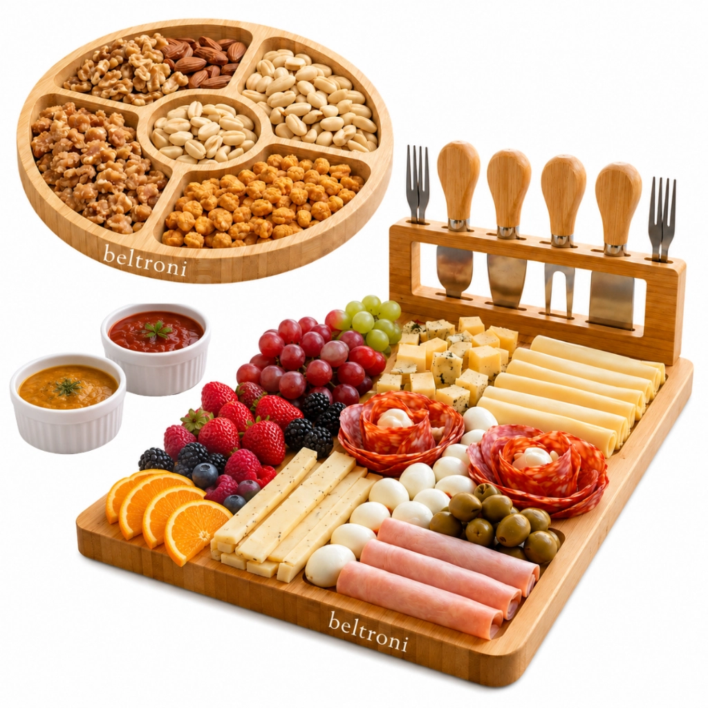 Kit Tábua Petisqueira Grande Bambu Suporte Magnética Divisórias Suporte Magnético Bambu Luxo 12 Itens