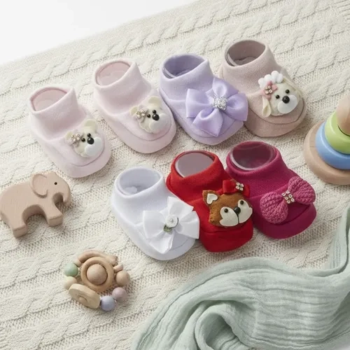 Meias Bebê Pantufa Sapatinho Menina Laços Sortidos 4 Pares