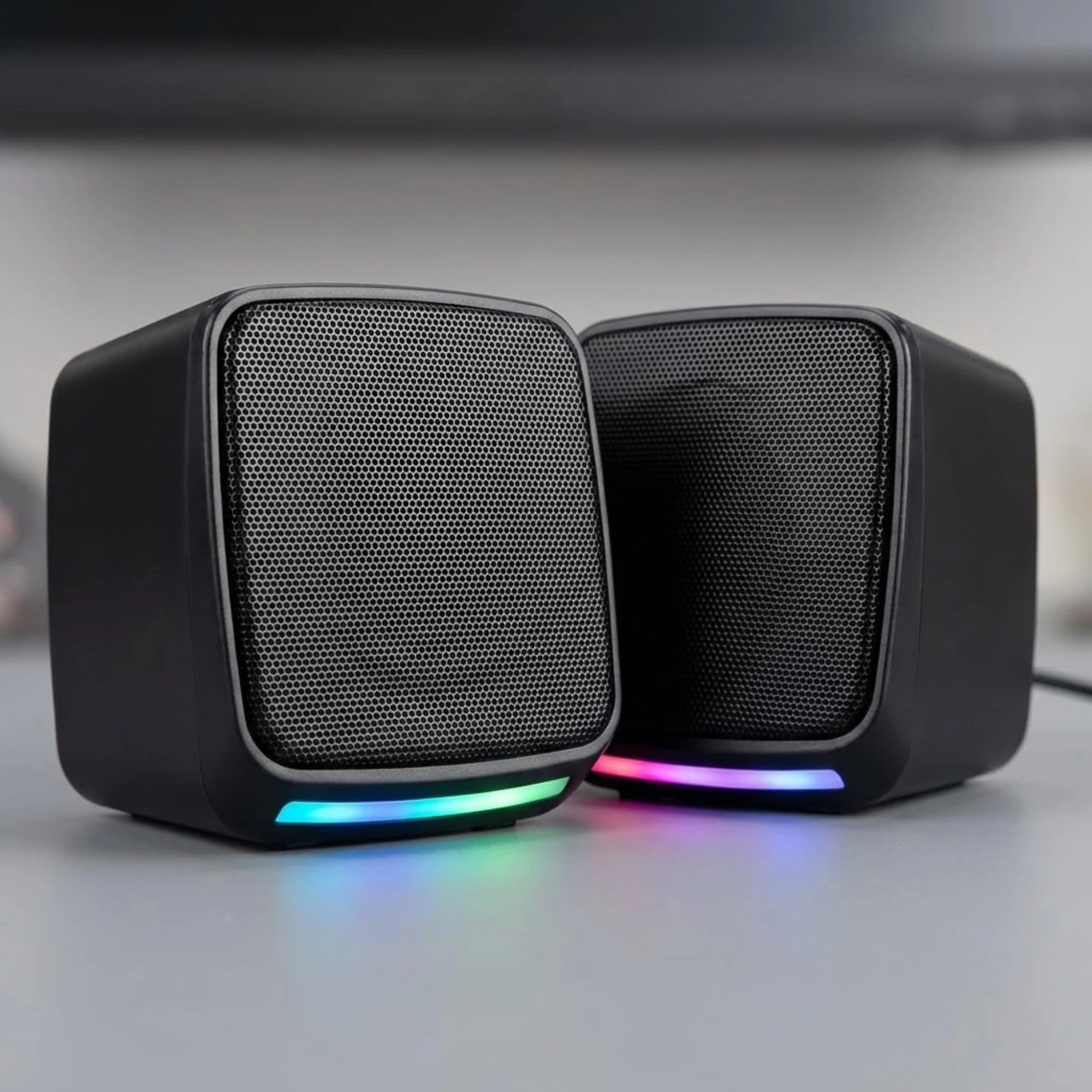 Caixa de Som para PC Gamer 6W RMS, Alto Falante Estéreo com Iluminação RGB, Conexão USB e P2, Controle de Volume, Plug and Play, Ideal para Notebook, TV, Setup Gamer, Home Office e Aulas Online