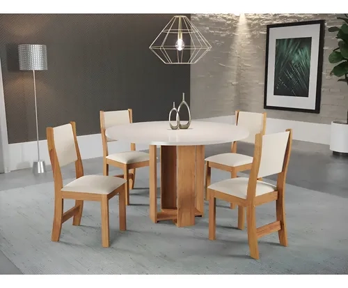 Conjunto Sala De Jantar Mesa Redonda Com 4 Cadeiras Jady E