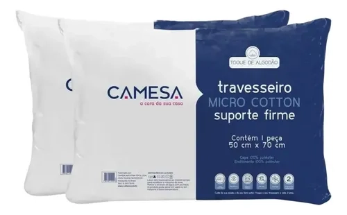 Kit 2 Travesseiros Camesa Suporte Firme Micro Cotton 50x70cm