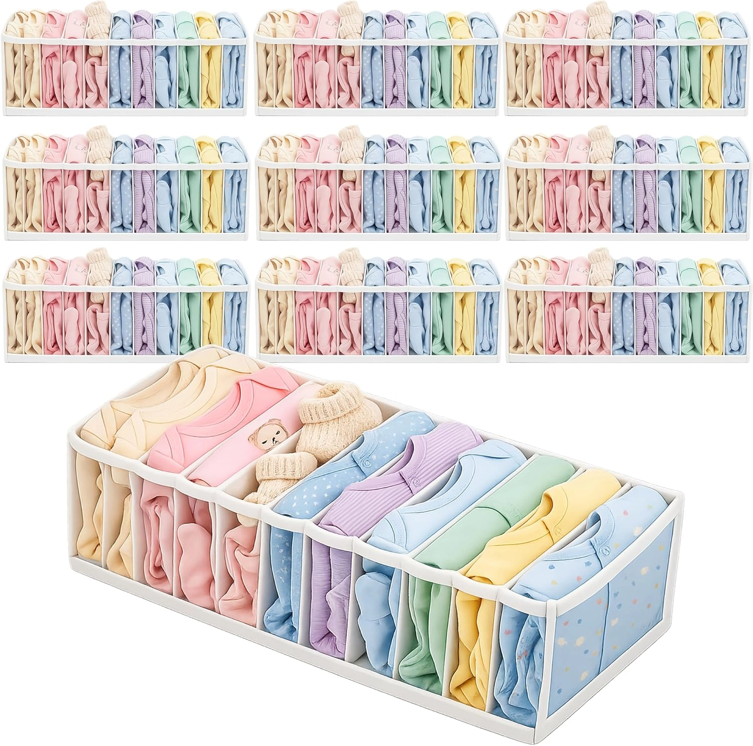Organizador de Gaveta para Roupas de Bebê e Infantil, Kit com 10 Colmeias, Tam. M, Encantos do Lar