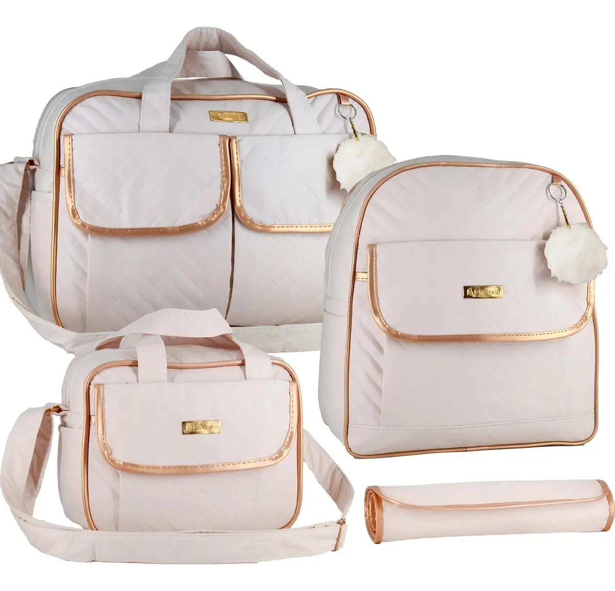 Kit Bolsa maternidade com mochila para menina e menino cor creme Bambinelli