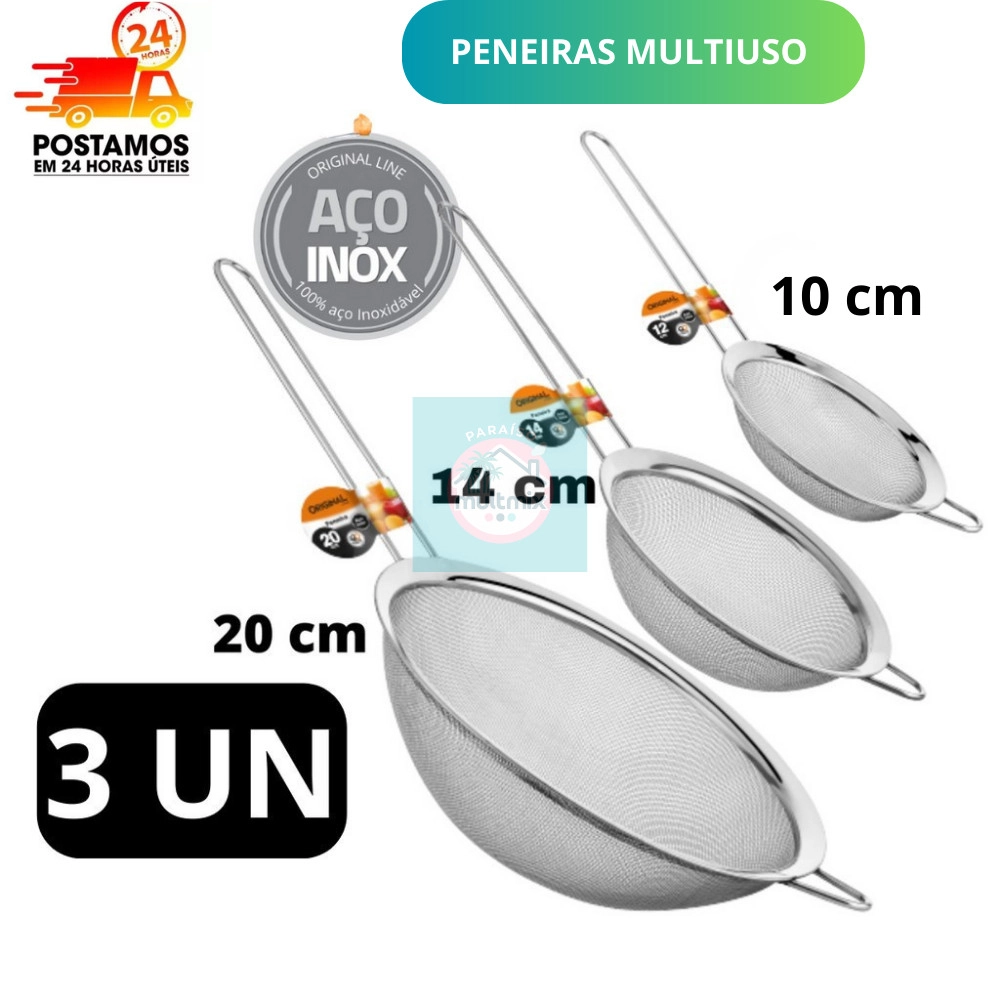 Kit Peneira Coador Manual Em Aço Inox Para Cozinha