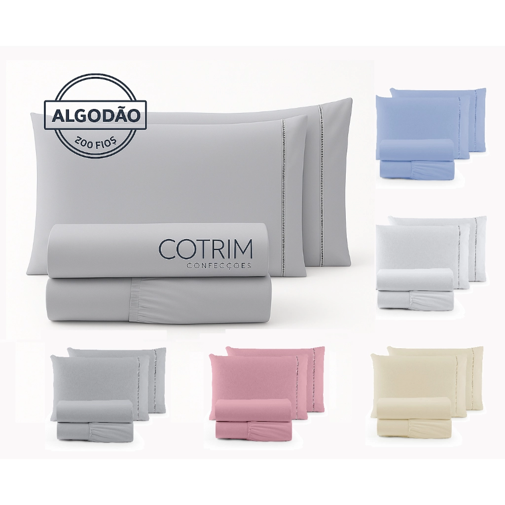 Jogo de Cama Casal 4 Peças Percal 100% Algodão Com Ponto Palito 200 Fios  Lençol Solteiro - Lencol Casal - Lençol Queen