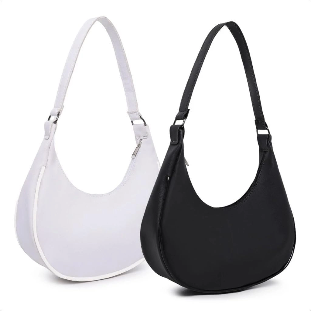 Bolsinhas Femininas De Mão Pequena Meia Lua (Preta+Branca)