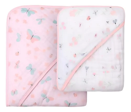 Kit 2 Toalha Banho Bebê Toque Macio Infantil Capuz Menina Cor Branco