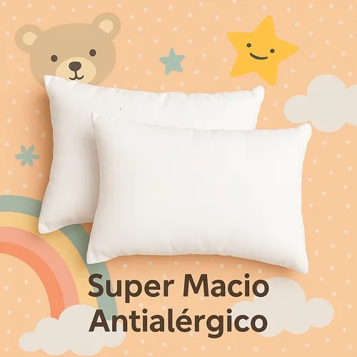 Kit 2 Travesseiro Infantil Bêbê Berços Carrinho Antialérgico Branco