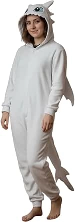 Pijama Kigurumi Macacão Dragão Branco Luminoso Adulto Unissex (BR, Alfa, P, Regular, Regular)