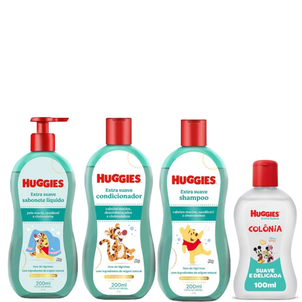 Kit 4 Itens Extra Suave- Cond 200ml+ Shampoo 200ml+ Sab Liquido 200ml+ Colônia 100ml Huggies