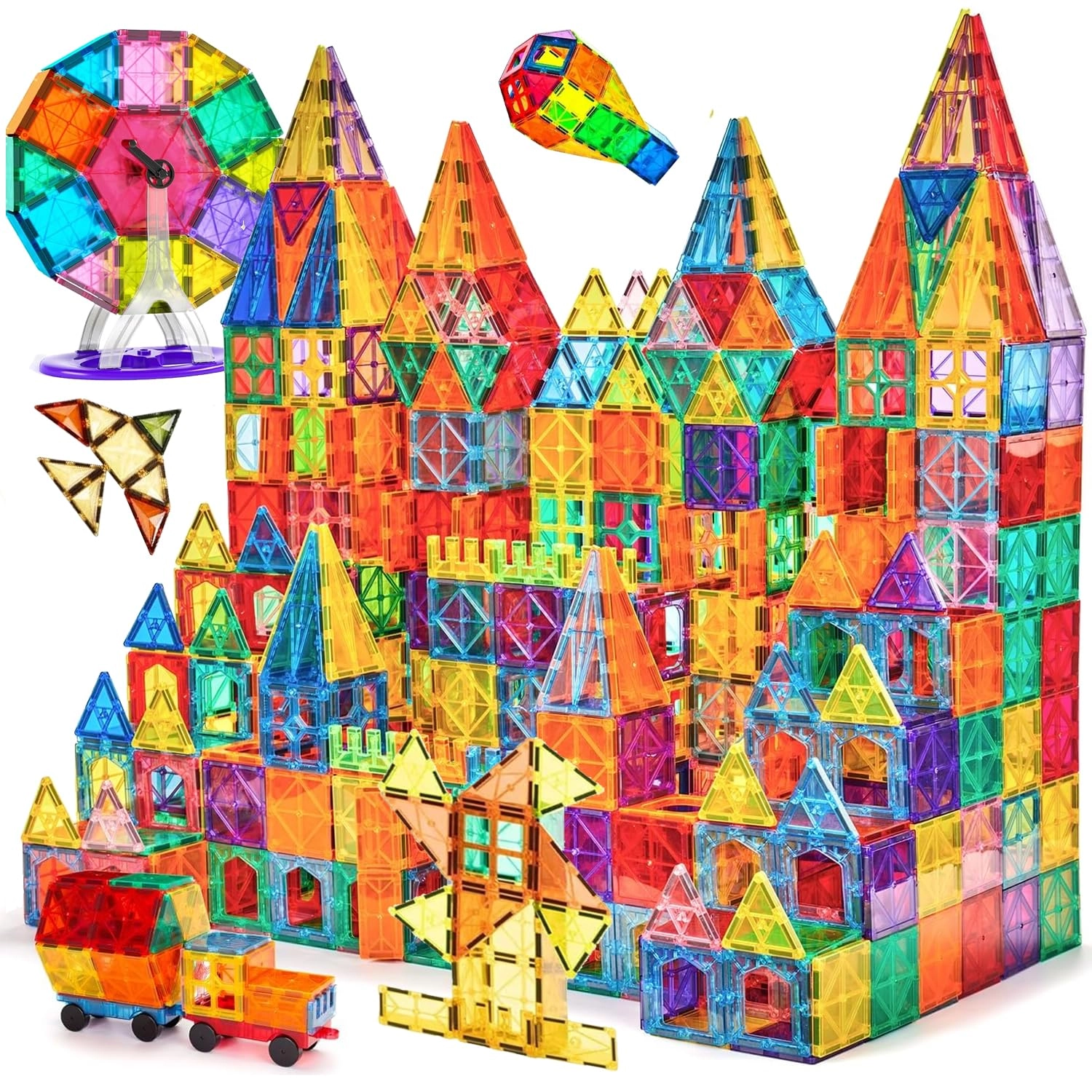 Kit Com 150 Peças Blocos de Montar Infantil, Brinquedo Educativo Infantil 3D, Construa Castelos, Diversas Formas, Cantos Arredondados, Material ABS Colorido Transparente, Presente Ou Para Festas