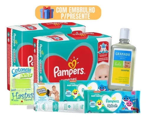 Kit Fraudas Pampers Lenços Pomada Bebe Shampoo Recém Nascido