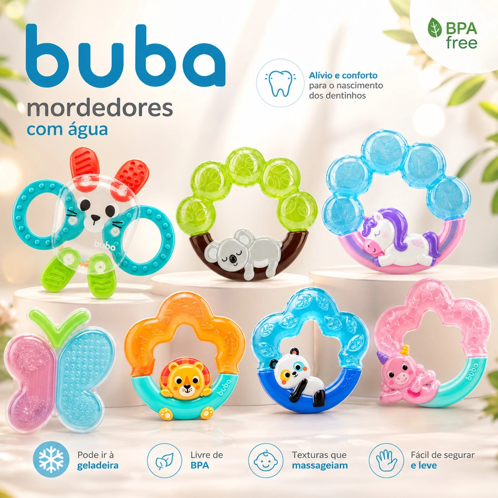 Mordedor Buba Com Água Bebê Alívio Dos Dentinhos Original