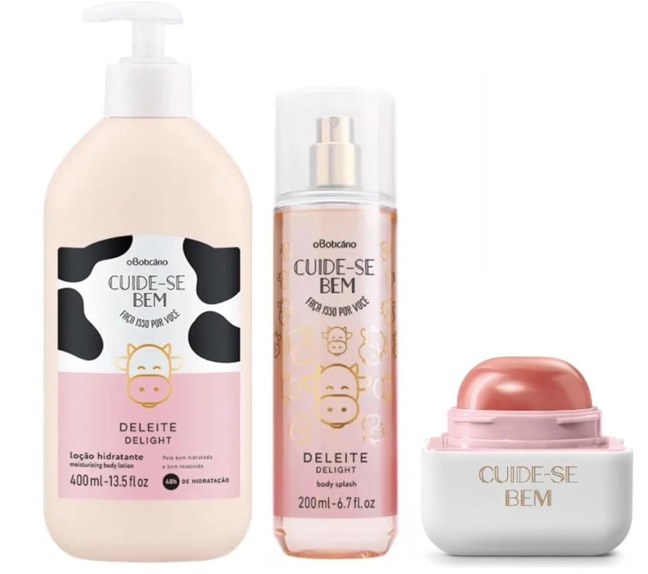 Kit Cuide-Se Bem Deleite: Body Splash 200ml + Loção Hidratante 400ml + Hidratante Labial 6,2g