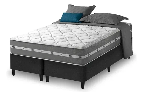 Cama Box Queen Bipartido Preto + Colchão Molas Ensacadas Zidi Miami 158x198x59cm