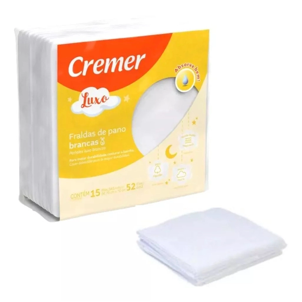 Fralda Cremer Luxo Branca C/15 Unidades 70x70 Cm