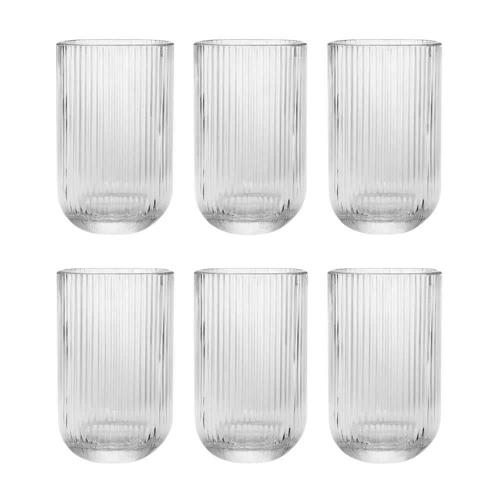 Jogo com 6 Copos de Vidro Canelado 420ml Design Elegante e Resistente Ideal para Suco Água Refrigerante Drinks e Café Transparente para Cozinha Bar e Restaurante