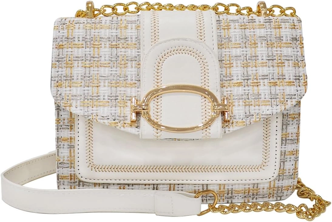 Bolsas De Ombro Femininas Transversal Pequena Tweed Luxo Corrente Dourada Clutch Festa Shoulder Bag Moda Presente Mulher Sacola Mão Lateral Quadrada Elegante Viagem Trabalho Casamento