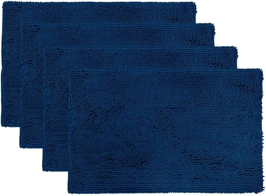 Kit 4 Tapetes De Banheiro 40x60 Antiderrapante Bolinha Macio (Azul Marinho)