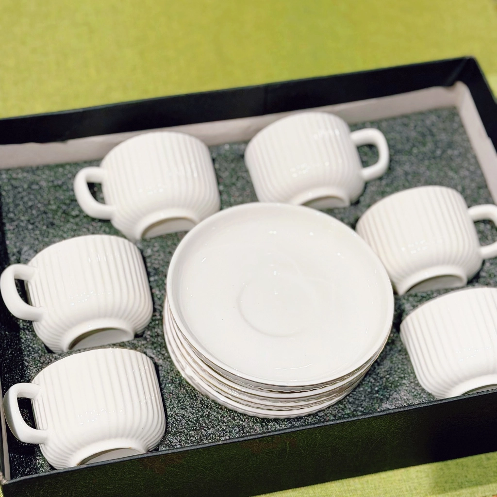 Kit Xicaras E Pires De Cafe 12pcs Porcelana Branca 90ML - 110ML Luxo