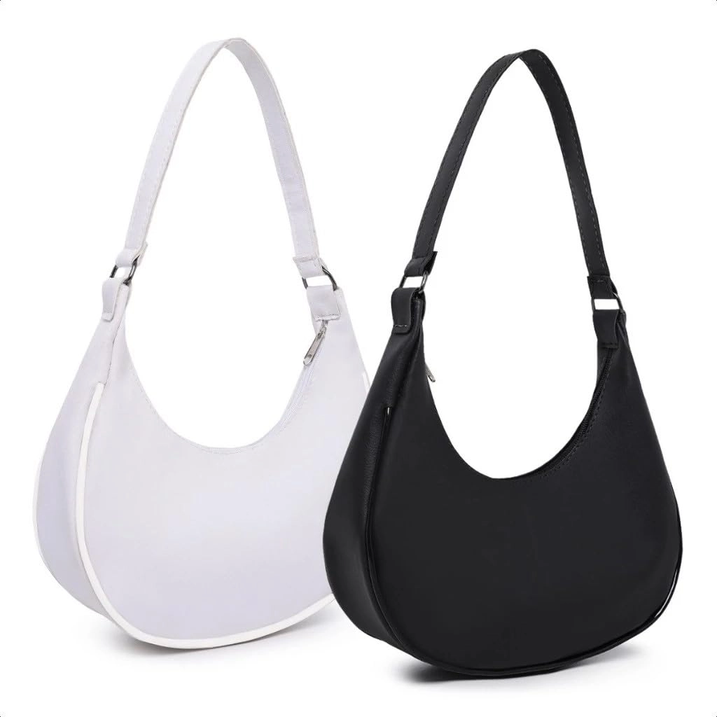 Bolsinhas Femininas De Mão Pequena Meia Lua (Preta+Branca)