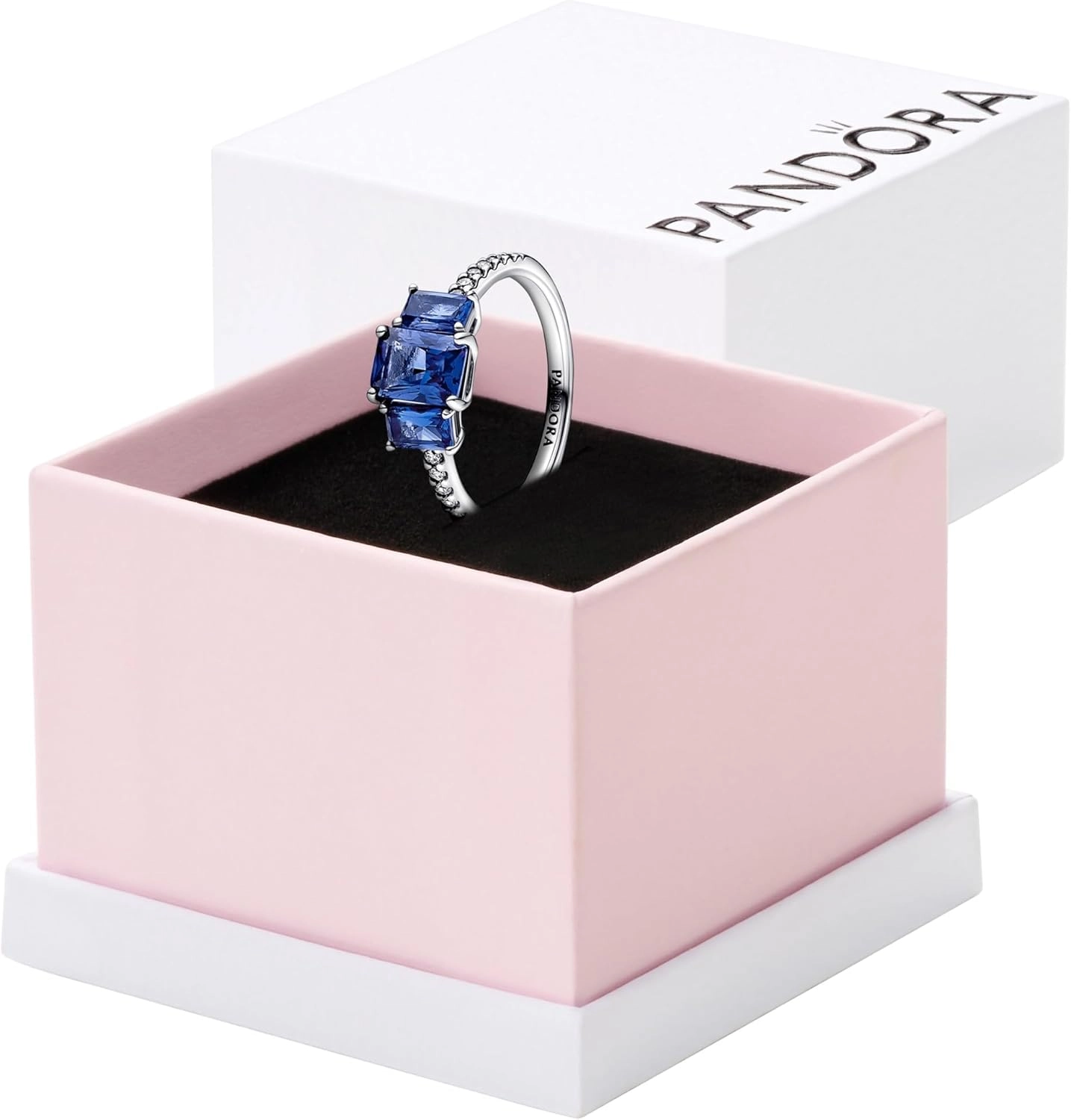 Pandora Blauer Rechteckiger Funkelnder Drei-Stein-Ring, 52, Metal, Pedra mista : Cozinha
