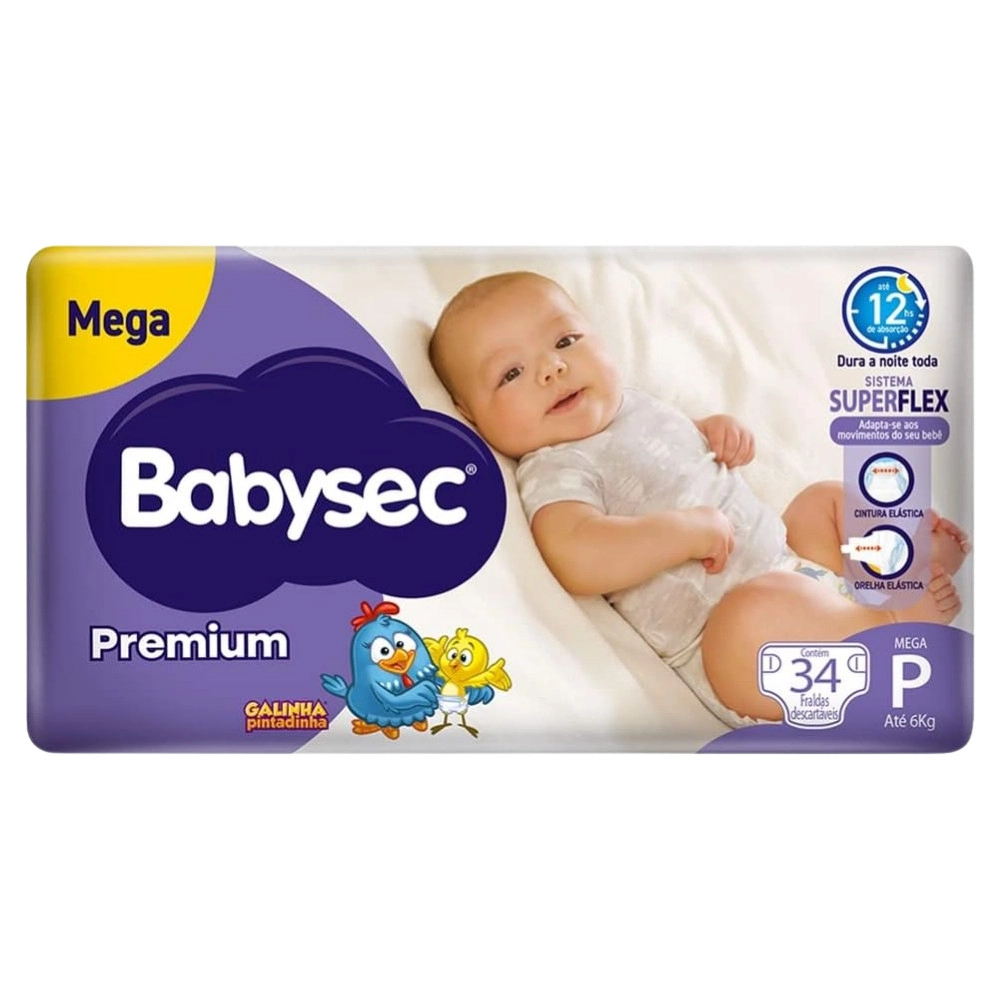 Fralda BabySec Premium Galinha Pintadinha MEGA Tamanho P 34