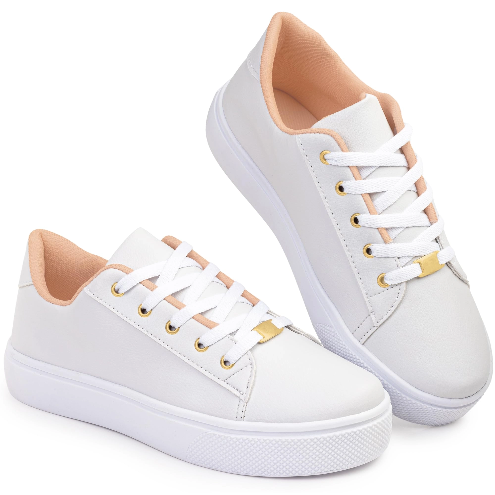 Tênis Feminino Casual Clássico, Branco, Preto, Rosê, Leve, Macio e Confortável (170-Branco-35)