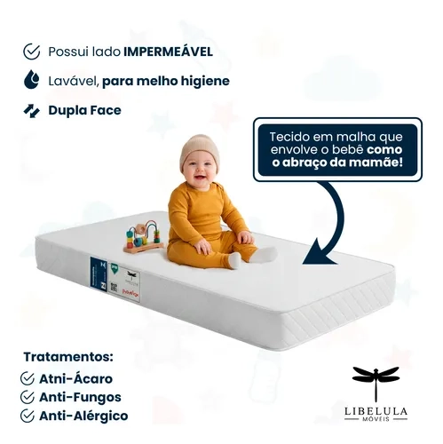 Colchão De Berço Impermeável 130x0,60 D18 Cor Branco - Libélula Moveis