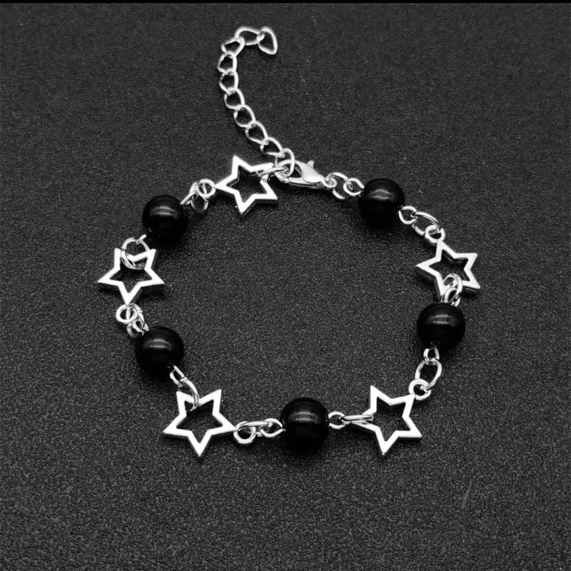 Pulseira De Estrela Pérolas Star Y2k Rock Punk Goth Grunge