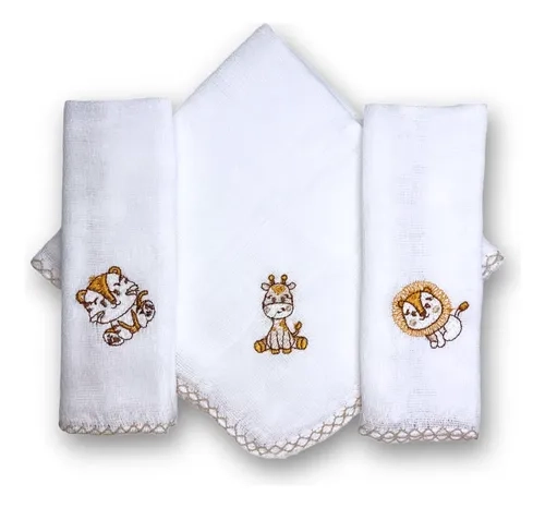 Kit 6 Fraldas De Boca Bebê Bordada 100% Algodão Macia Babete