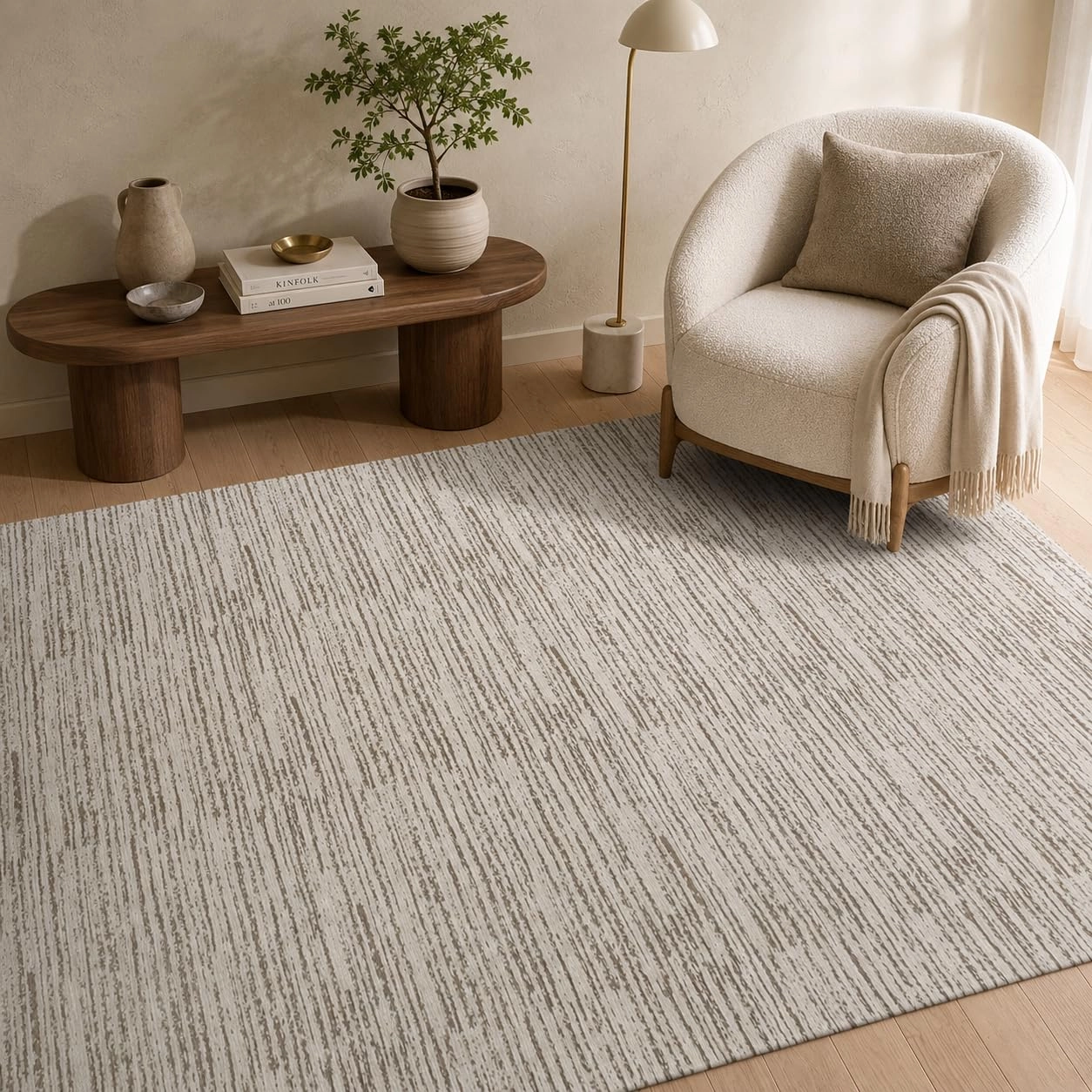 Tapete Sala Boho Antiderrapante 2,00m x 1,40m Estonado Cru Caramelo Artesanal | Lavável em máquina