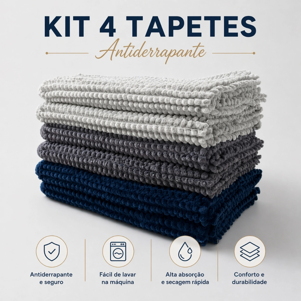Kit Com 4 Tapetes Antiderrapante Banheiro Tipo Bolinha Em Microfibra 40x60 Alta Absorção Super Macio