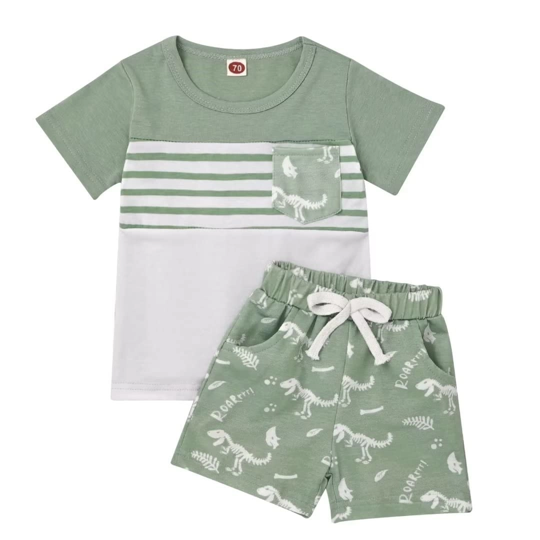 Bekarsy Bebê-Meninos Conjunto de Camisa e Shorts de Manga Curta, Roupas de Verão para Bebês de 2 Anos, Conjunto de Dinossauro Verde 2-3 T/90 Cm