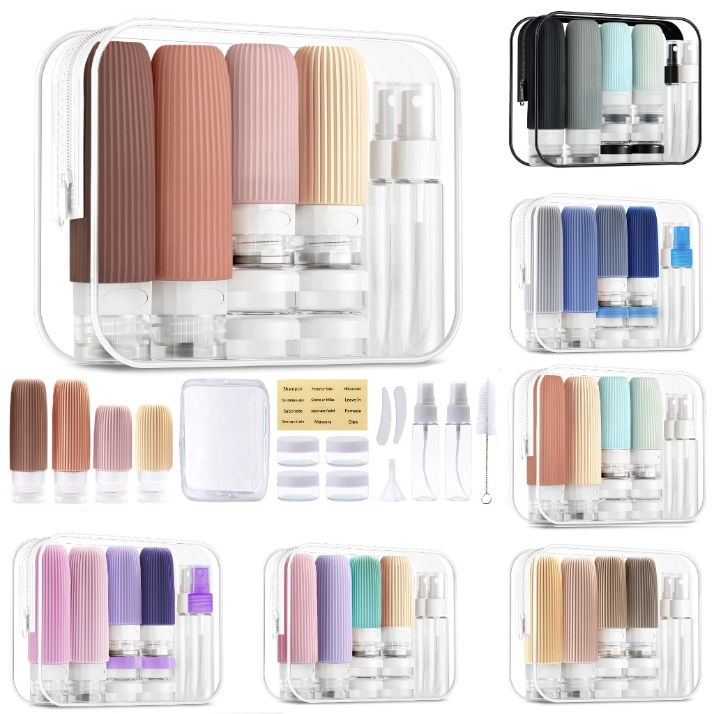 Kit Potes Frascos Silicone Viagem Creme Shampoo Condicionador Cosméticos 16 Peças