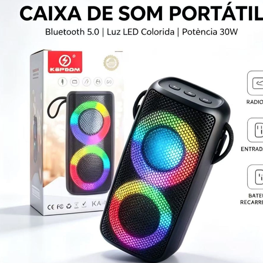 Caixa De Som 30W Portátil Bluetooth RGB TWS USB SD FM Grave Som Potente Promoção Lindo Presente