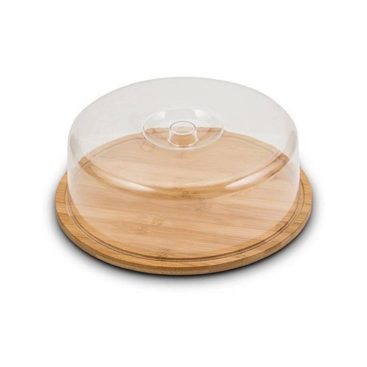 Porta Bolo De Bambu Redondo Com Tampa Em Acrílico Boleira Doceira Cúpula 28 Cm