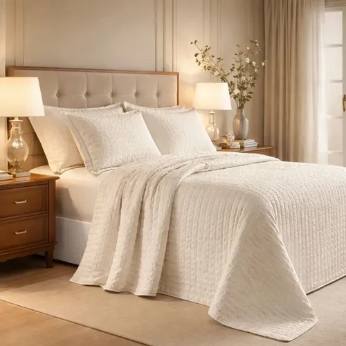 Cama Posta Queen Melinda Colcha Luxo Algodão Bordado 3 Pçs