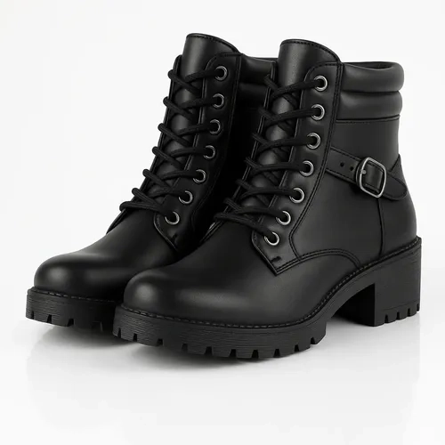 Bota Feminina Coturno Couro Eco Estilo Montaria Salto Preto