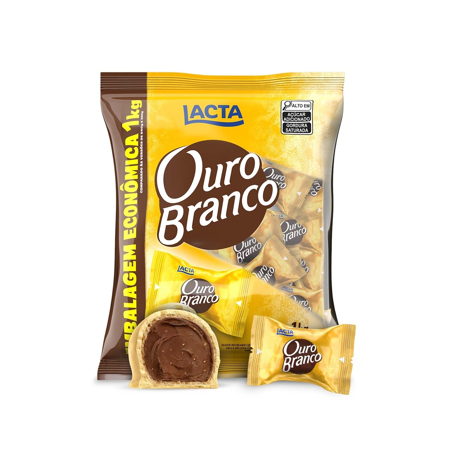 Lacta Ouro Branco - Wafer Recheado Sabor Chocolate Branco Pacote 1kg : Alimentos e Bebidas