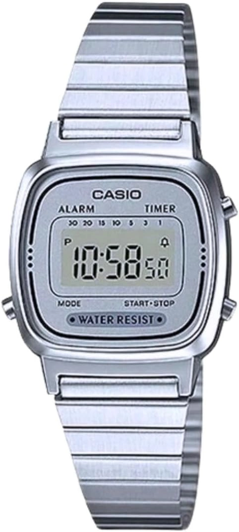 Relógio de Pulso Feminino Digital Vintage Prata Mini LA670WA-7DF