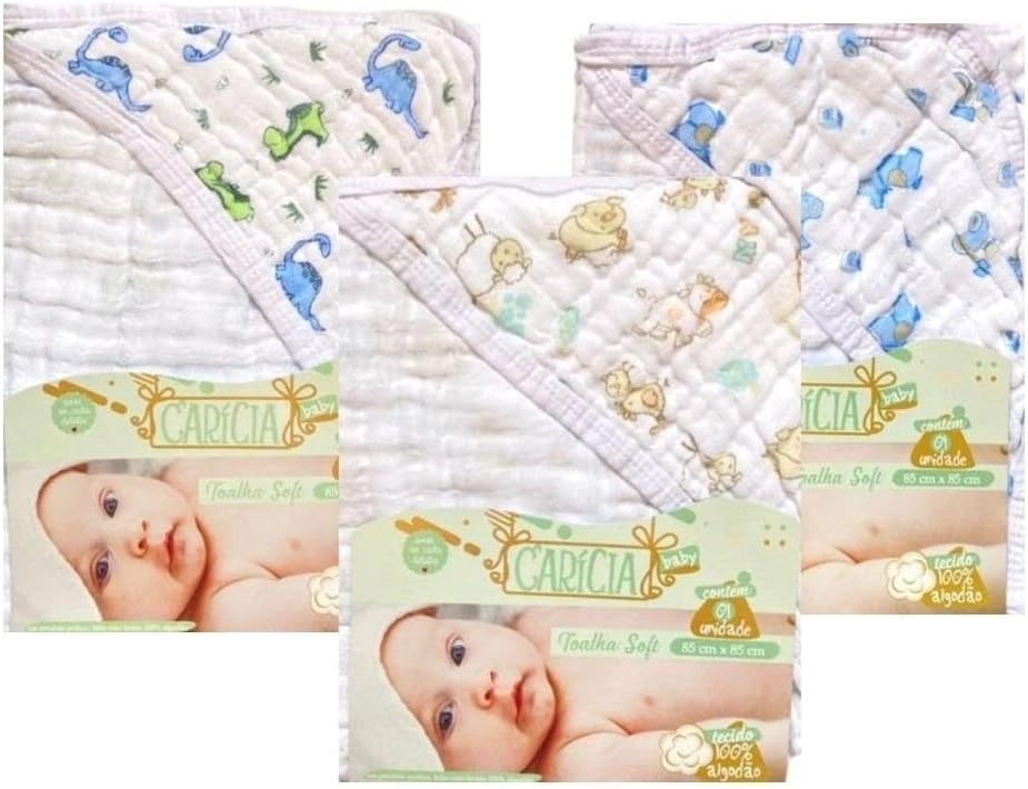 Kit 3 Toalhas De Banho Bebê Soft Premium com Capuz 100% Algodão Menino Estampas Dino Carros e Bichinhos