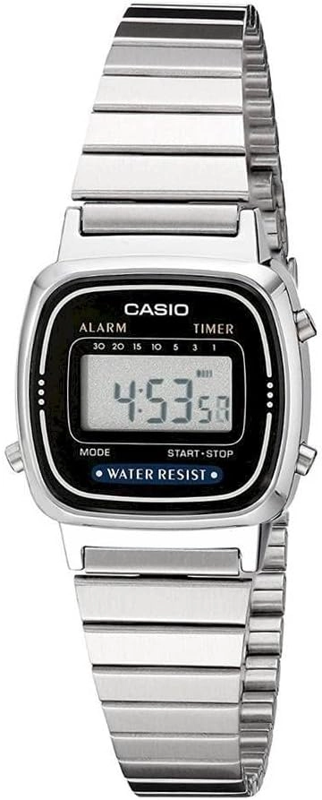 Casio Relógio digital feminino LA670WA-1 com alarme diário, Prata, vestido