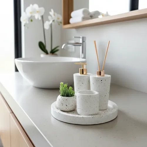 Kit Banheiro Lavabo Paris 5 Pçs Saboneteira Difusor Escova