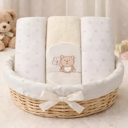 Kit 3 Cueiro Bebê Flanelado Bordado Grande 80cmx80cm Papi